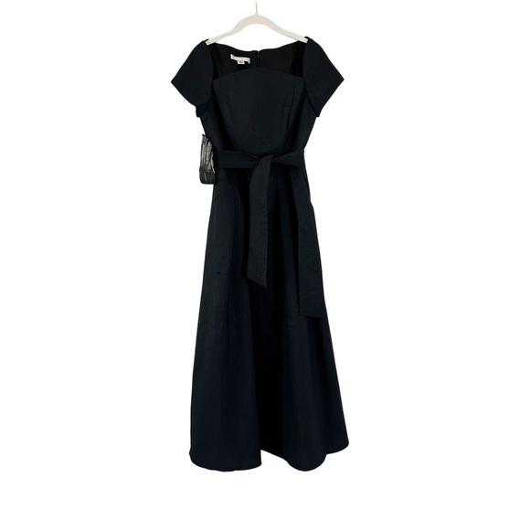 Kay Unger Francesca Asymmetrical Tea Length Dress Admiral Blue Black Size 8 NWT - Picture 3 of 4